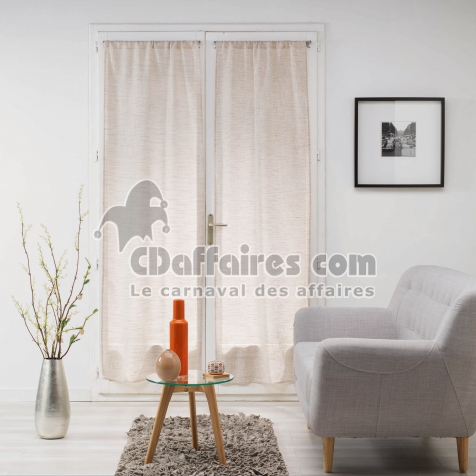 Paire de voilages droits passe-tringle 2 x 70 x 200 cm &ndash; Effet lin tiss&eacute; &ndash; Milza Beige
