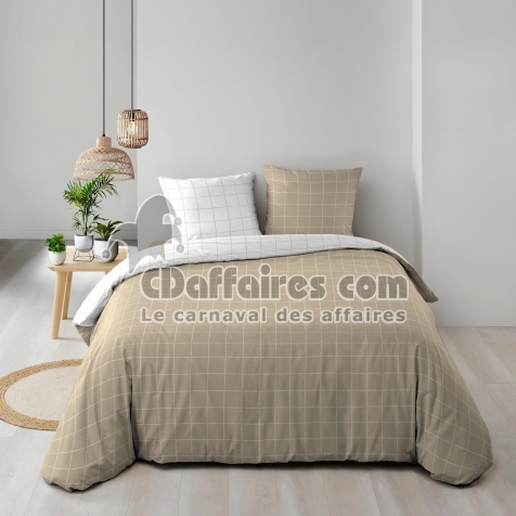 Housse de couette r&eacute;versible 200 x 200 cm + 2 taies -  CADRIA &ndash; 100% coton 57 fils