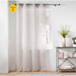 Lot de 2 voilages &agrave; &oelig;illets 140 x 240 cm &ndash; Voile tiss&eacute; &Eacute;ole Beige