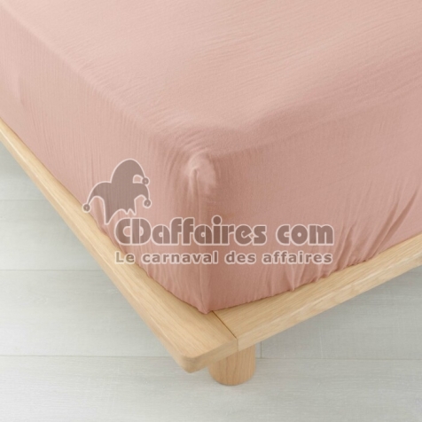 Drap-housse 2 personnes 140 x 190 cm &ndash; Gaze de Coton Uni 57 fils &ndash; Angelia Rose