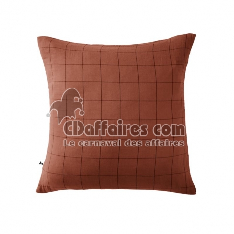 Taie d&rsquo;Oreiller 60 x 60 cm &ndash; Gaze de Coton Tiss&eacute;e &ndash; Ga&iuml;a Match Terracotta