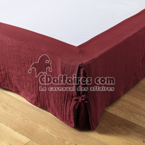 Cache-sommier 140 x 190 cm &ndash; Double Gaze de Coton 125 g/m&sup2; &ndash; Ga&iuml;a Bordeaux