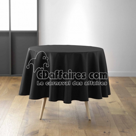 Nappe ronde &Oslash; 180 cm &ndash; Polyester uni &ndash; Essentiel Noir  &ndash; Finition ourlet