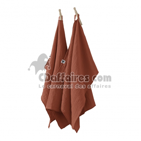 Lot de 2 Essuie-Mains 50 x 70 cm &ndash; Double Gaze de Coton &ndash; GA&Iuml;A &ndash;  Terracotta