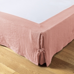 Cache-sommier 180 x 200 cm &ndash; Double Gaze de Coton 125 g/m&sup2; &ndash; Ga&iuml;a Rose p&ecirc;che