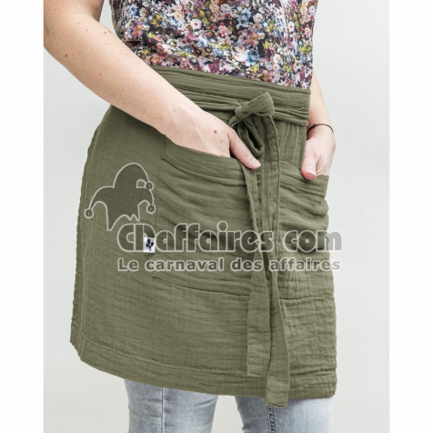 Tablier Serveur 45 x 80 cm &ndash; Gaze de Coton Unie GA&Iuml;A Romarin