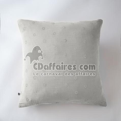 Taie d&rsquo;Oreiller Brod&eacute;e 60 x 60 cm &ndash; Gaze de Coton &ndash; Ga&iuml;a Boho Nuage