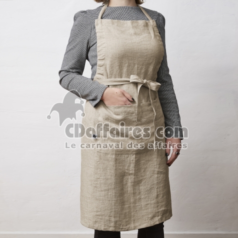 Tablier ajustable 70 x 85 cm &ndash; Lin lav&eacute; fran&ccedil;ais 160 g/m&sup2; &ndash; Soline Sable