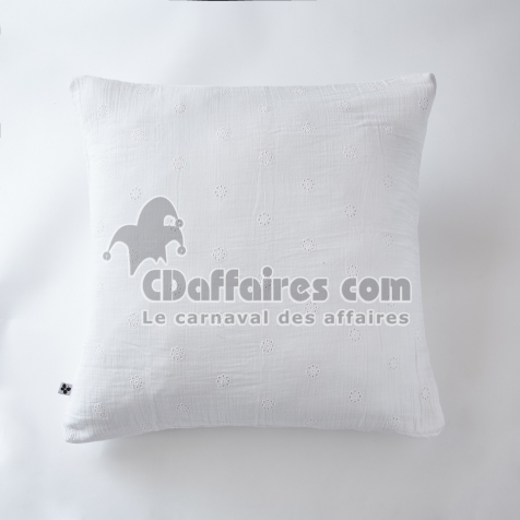Taie d&rsquo;Oreiller Brod&eacute;e 60 x 60 cm &ndash; Gaze de Coton &ndash; Ga&iuml;a Boho Blanc