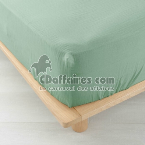 Drap-housse 2 personnes 140 x 190 cm &ndash; Gaze de Coton Uni 57 fils &ndash; Angelia Sauge
