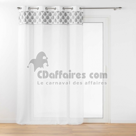 Voilage &agrave; &oelig;illets Kasita Blanc 140 x 240 cm &ndash; Voile tiss&eacute; brod&eacute; motif v&eacute;g&eacute;tal