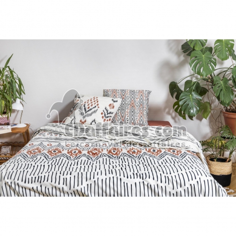 Housse de couette 140 x 200 cm + 1 taie d&rsquo;oreiller &ndash; Coton 57 fils &ndash; ETHNIC