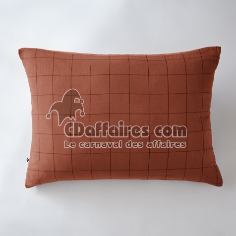 Taie d&rsquo;oreiller 50 x 70 cm &ndash; Double gaze de coton tiss&eacute;e-teinte GA&Iuml;A MATCH &ndash; Terracotta