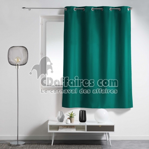 Rideau &agrave; &oelig;illets petite hauteur 140 x 180 cm &ndash; polyester uni essentiel &ndash; Emeraude