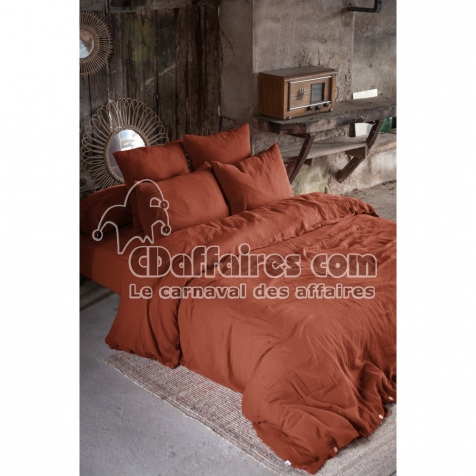 Housse de couette 2 personnes 240x220 cm – Double gaze de coton Luxe – Terracotta – Gaïa