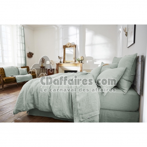 Drap plat 240 x 300 cm &ndash; Lin lav&eacute; Fran&ccedil;ais - SOLINE Eucalyptus