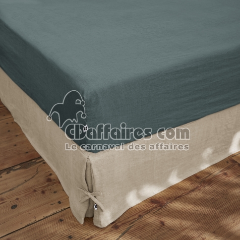Drap Housse 140 x 190 cm &ndash; Lin Lav&eacute; Fran&ccedil;ais Luxe Soline &ndash; Ardoise