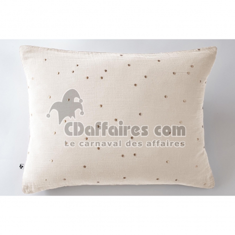 Taie d&rsquo;Oreiller 50 x 70 cm &ndash; Gaze de Coton Brod&eacute;e Fil Or &ndash; Ga&iuml;a Chic Pampa