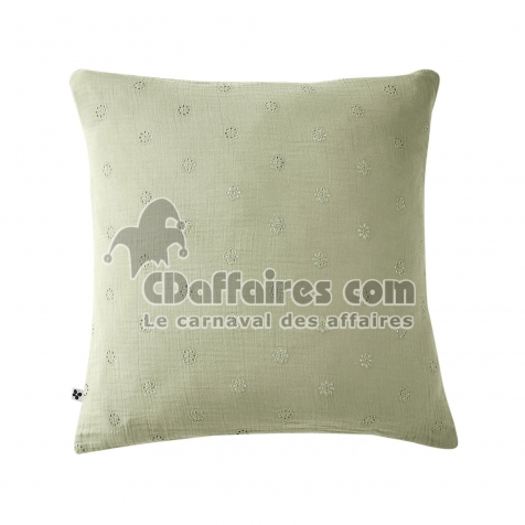 Taie d&rsquo;Oreiller Brod&eacute;e 60 x 60 cm &ndash; Gaze de Coton &ndash; Ga&iuml;a Boho Eucalyptus