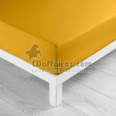 Drap-housse 2 personnes 180 x 200 cm coton 57 fils LINA Curry &ndash; Bonnet 30 cm