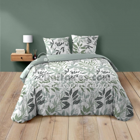 Parure de lit 3 pi&egrave;ces &ndash; 240 x 220 cm &ndash; 100% coton &ndash; 42 fils Voltine Sauge