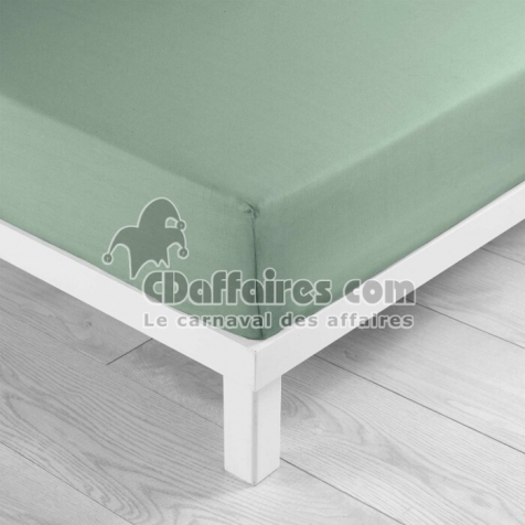 Drap-housse 2 personnes 180 x 200 cm coton 57 fils LINA Sauge &ndash; Bonnet 30 cm