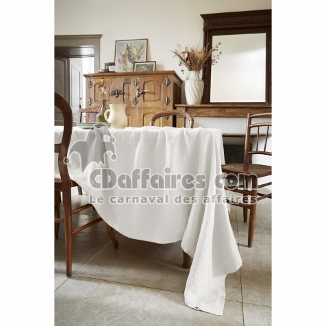 Nappe Rectangle 170 x 250 cm &ndash; Lin Lav&eacute; Fran&ccedil;ais Luxe Soline &ndash; Blanc