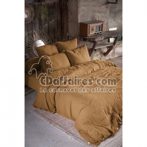 Housse de couette 2 personnes 240x220 cm – Double gaze de coton Luxe – Camel – Gaïa