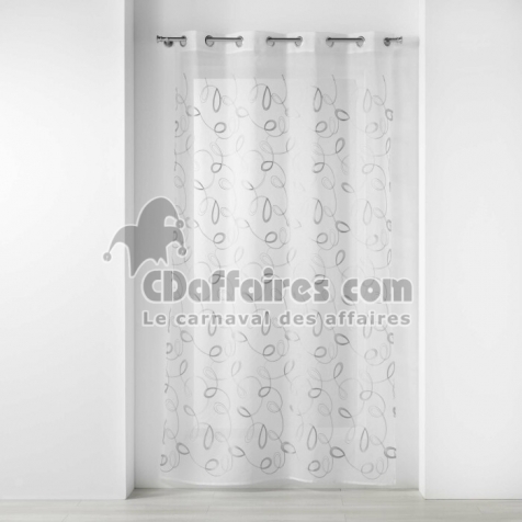 Voilage &agrave; &oelig;illets 140 x 240 cm &ndash; Voile sabl&eacute; brod&eacute; Hoops &ndash; Gris