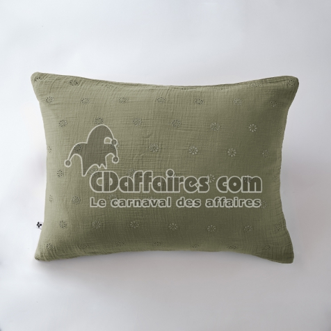 Taie d&rsquo;Oreiller Brod&eacute;e 50 x 70 cm &ndash; Gaze de Coton &ndash; Ga&iuml;a Boho Romarin