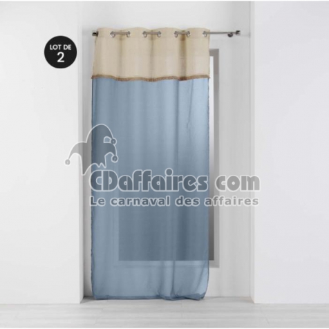 Lot de 2 voilages &agrave; &oelig;illets 140 x 240 cm &ndash; Voile sabl&eacute; & jute &ndash; Greenybel Bleu