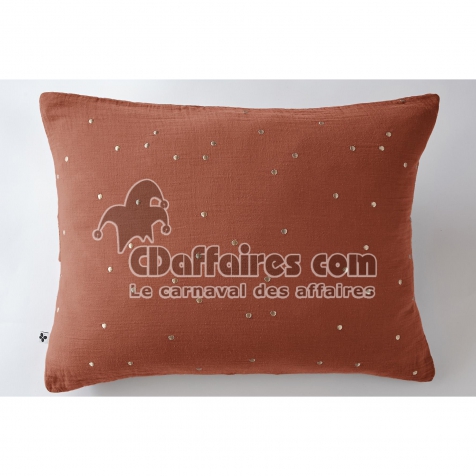 Taie d&rsquo;Oreiller 50 x 70 cm &ndash; Gaze de Coton Brod&eacute;e Fil Or &ndash; Ga&iuml;a Chic Terracotta