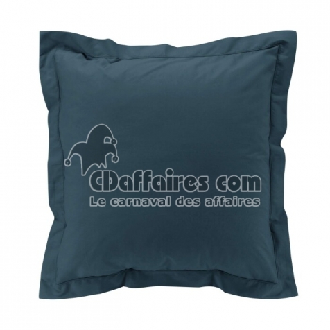 Taie d&rsquo;oreiller 63 x 63 cm en percale Bleu &ndash; Volant plat & point bourdon