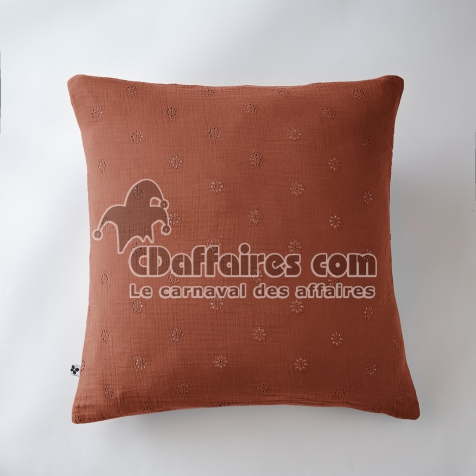 Taie d&rsquo;Oreiller Brod&eacute;e 60 x 60 cm &ndash; Gaze de Coton &ndash; Ga&iuml;a Boho Terracotta