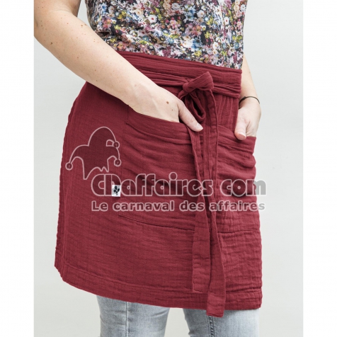 Tablier Serveur 45 x 80 cm &ndash; Gaze de Coton Unie GA&Iuml;A Bordeaux