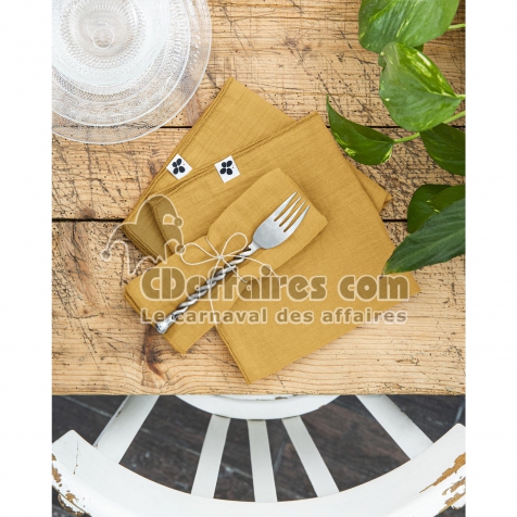 Lot de 3 Serviettes 40 x 40 cm &ndash; Double Gaze de Coton &ndash; Ga&iuml;a Safran
