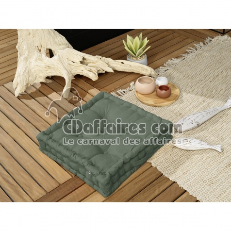 Coussin de sol capitonn&eacute; 50 x 50 x 10 cm &ndash; Coton D&eacute;perlant Anti-UV - Romarin
