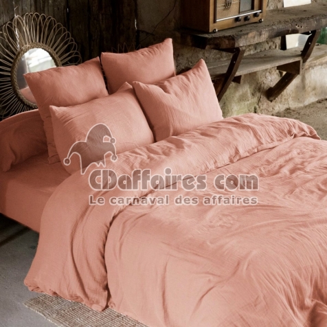 Housse de couette 2 personnes 240x220 cm – Double gaze de coton Luxe – Rose pêche – Gaïa
