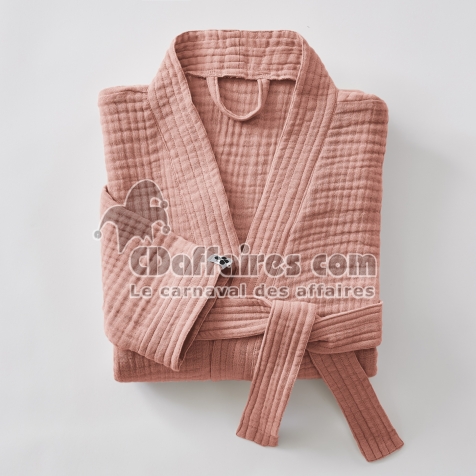 Peignoir Kimono Mixte S/M – Double Gaze de Coton Gaïa Bois de Rose