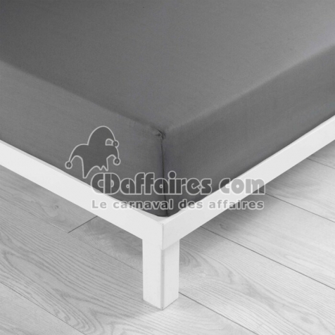 Drap-housse 2 personnes 180 x 200 cm coton 57 fils LINA Anthracite &ndash; Bonnet 30 cm