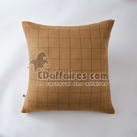 Taie d&rsquo;Oreiller 60 x 60 cm &ndash; Gaze de Coton Tiss&eacute;e &ndash; Ga&iuml;a Match Camel