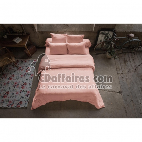 Housse de couette 260 x 240 cm – Double gaze de coton – Collection Gaïa – Coloris Rose Pêche
