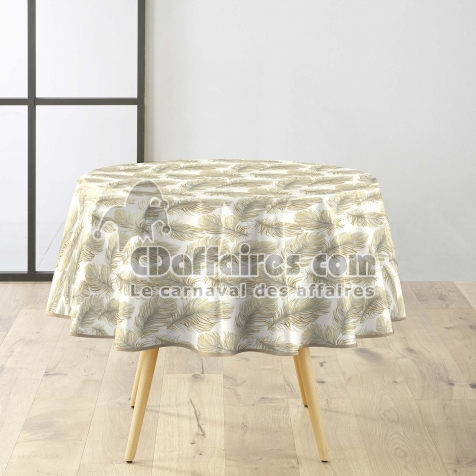 Nappe ronde &Oslash;160 cm PVC imprim&eacute; &ndash; Finition biais &ndash; M&eacute;tallis&eacute; Plumina