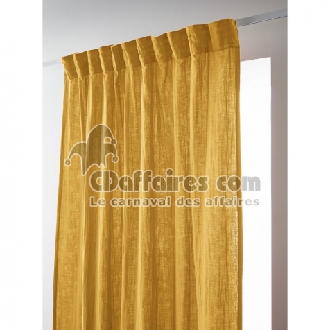 Rideau Galon Fronceur 140 x 240 cm &ndash; Double Gaze de Coton Ga&iuml;a Jaune Safran