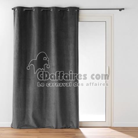 Rideau &agrave; &oelig;illets 140 x 260 cm &ndash; Velours relief Olympe Anthracite &ndash; 100 % Occultant et Thermique