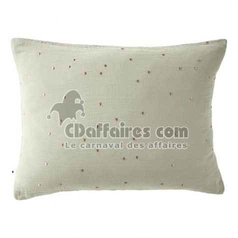 Taie d&rsquo;Oreiller 50 x 70 cm &ndash; Gaze de Coton Brod&eacute;e Fil Or &ndash; Ga&iuml;a Chic Eucalyptus
