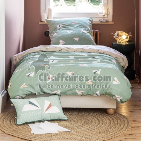 Housse de couette 140 x 200 cm + 1 taie d&rsquo;oreiller 60 x 60 cm &ndash; Coton 57 fils &ndash; Petits Papiers