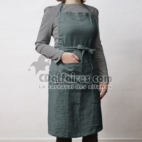 Tablier ajustable 70 x 85 cm &ndash; Lin lav&eacute; fran&ccedil;ais 160 g/m&sup2; &ndash; Soline Ardoise