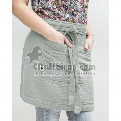 Tablier Serveur 45 x 80 cm &ndash; Gaze de Coton Unie GA&Iuml;A Eucalyptus