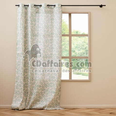 Rideau &agrave; &oelig;illets grande hauteur 140 x 280 cm en polycoton imprim&eacute; &ndash; Naya Sauge
